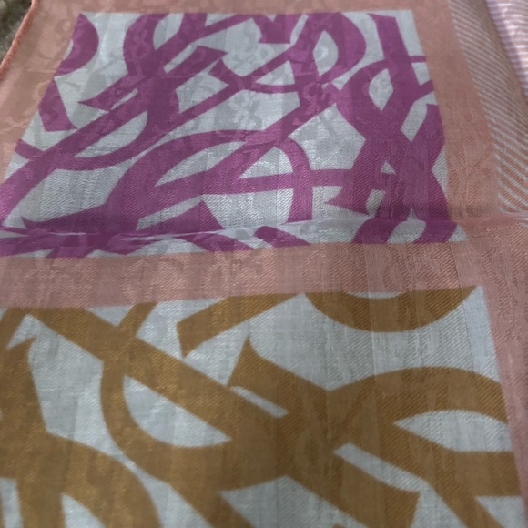 New Yves Saint Laurent Bandana Handkerchief Scarf YSL Logo All Over Color Block - Picture 3 of 4